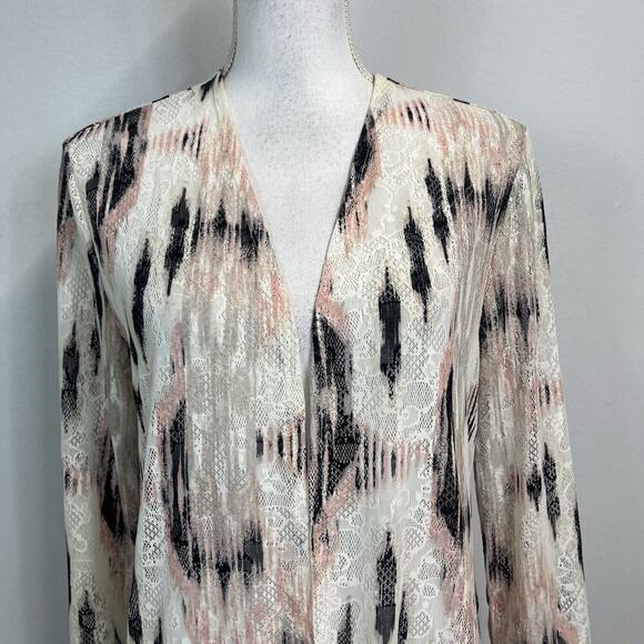 Chico's Travelers Collection Cardigan Coverup size 6 8/1 Pink Black Lace Fringe - Picture 5 of 8